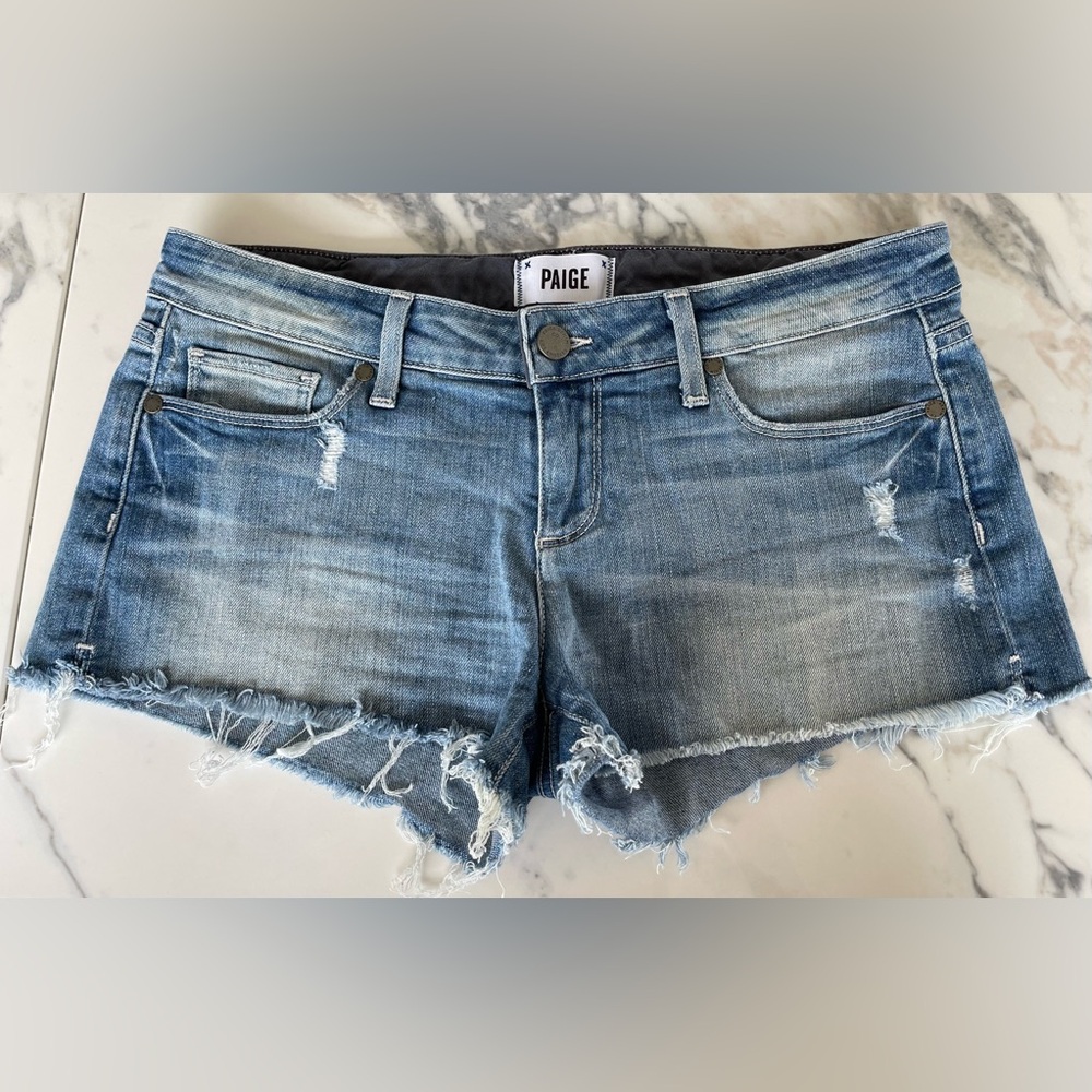Paige Denim Shorts, 26” waist, raw hem, jean shorts